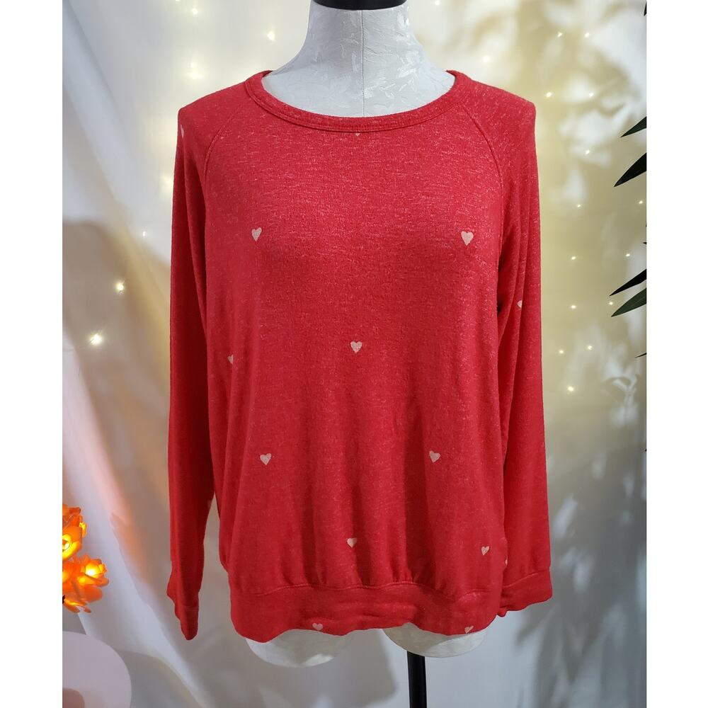 Buffalo David Bitton Heart Cozy Marled Red Long Sleeve Pullover Top Womens M
